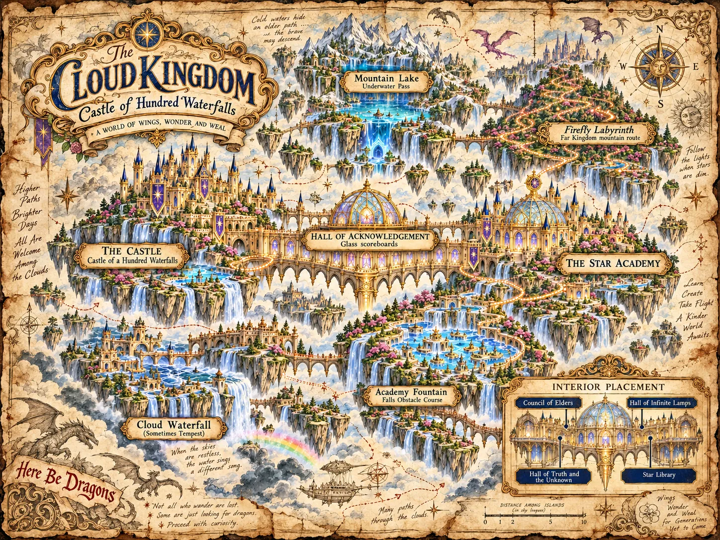The old world map of the Cloud Kingdom, painted on parchment