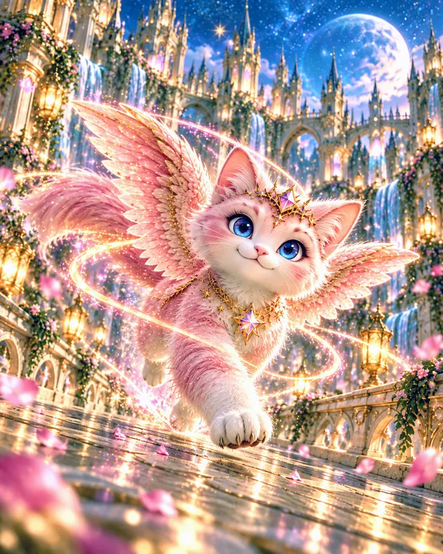 Winged cat sighting 6: Landing feet first on a shining floor.