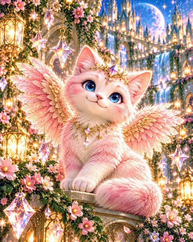 Winged cat sighting 7: Sitting tall among the flowers, tail curled.
