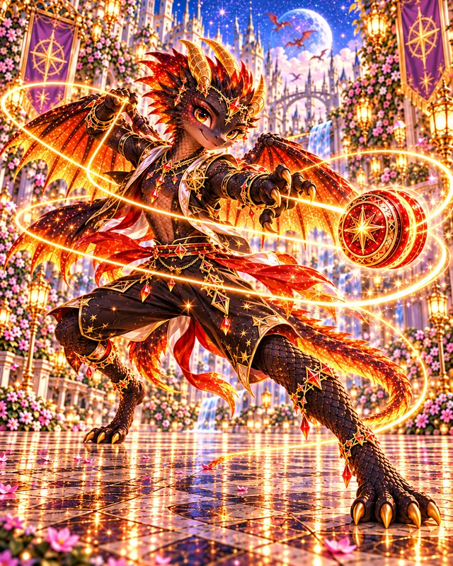 Ember dragon sighting 5: A steady stance, wings open, eyes on the loop.