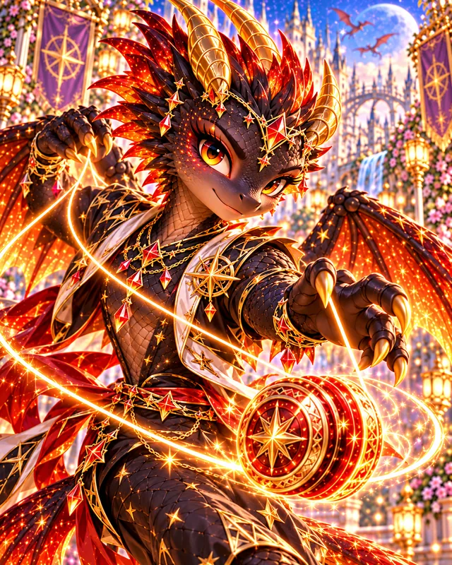Ember dragon sighting 6: Up close: a flame-orange crest and a yo-yo that glows like a lantern.