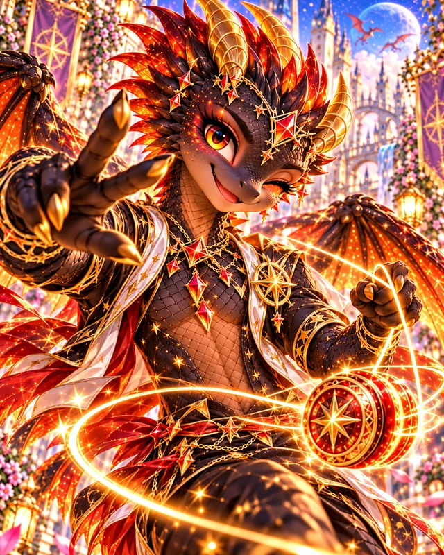 Ember dragon sighting 7: Caught waving at the Lampwrights.