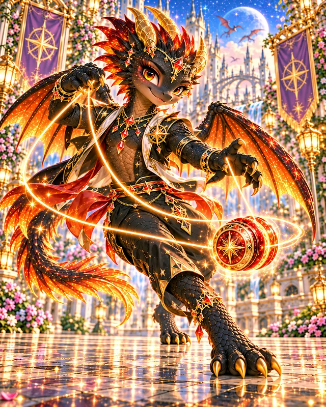 Ember dragon sighting 10: Crouched low, winding the string for the next throw.