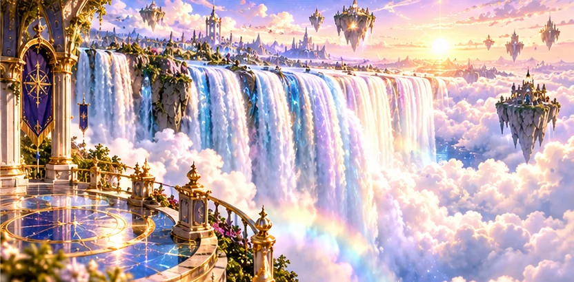 The launch ledge above the Cloud Waterfall, a rainbow rising out of the spray