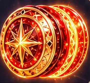 The ember yo-yo, red and gold with a star at its center