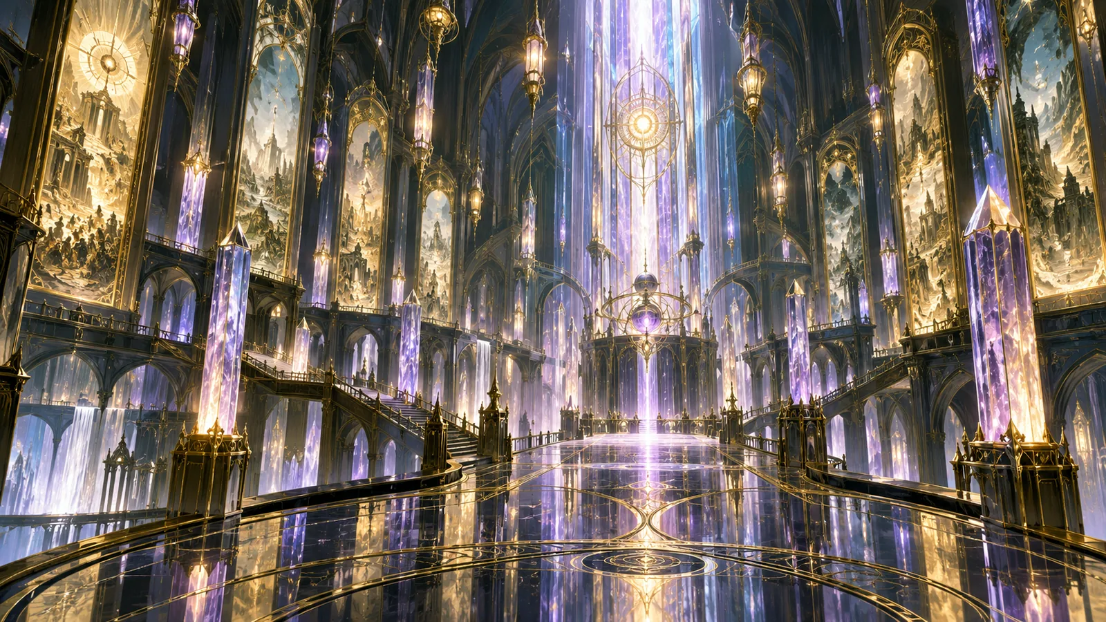 The Hall of Truth and the Unknown, a column of light rising through a hall of glass